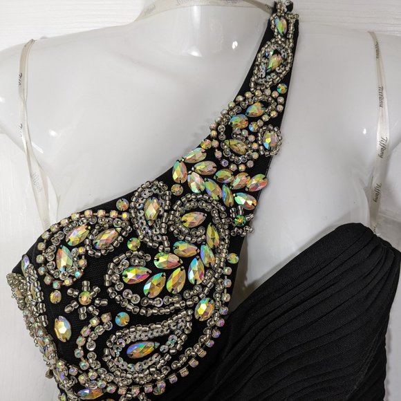 Tiffany Designs Black Rhinestone Sequin Crossover Sleeveless Prom Maxi Dress - 6 - Picture 3 of 16